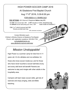 2016 Soccer Camp Info - Gladstone First Baptist Church