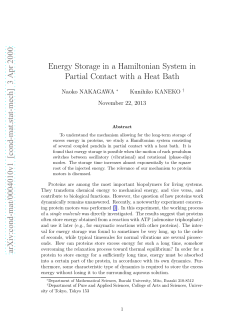 Energy Storage in a Hamiltonian System in Partial Contact with a