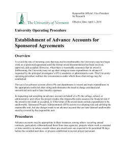 Establishment of Advance Accounts for Sponsored Agreements