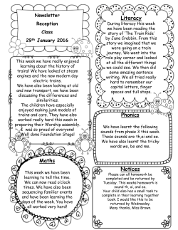 Newsletter Reception Class 29 th January 2016