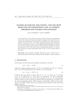 MATRIX QUADRATIC EQUATIONS, COLUMN/ROW REDUCED