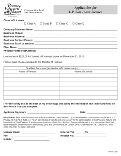 L.P. Gas Plant Licence Application Form