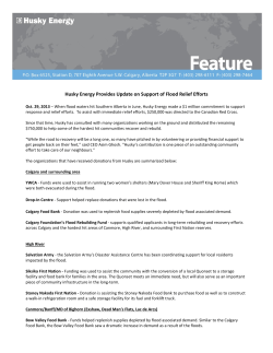 Husky Energy Provides Update on Support of Flood Relief Efforts