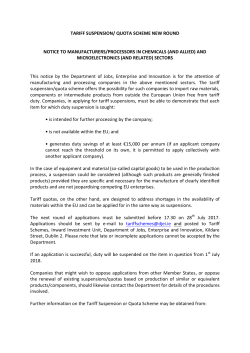 TARIFF SUSPENSION/ QUOTA SCHEME NEW ROUND NOTICE