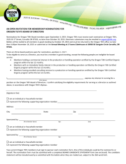 AN OPEN INVITATION FOR MEMBERSHIP NOMINATIONS FOR