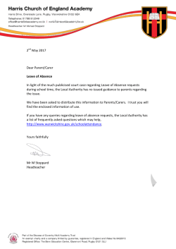 2nd May 2017 Dear Parent/Carer Leave of Absence In light of the