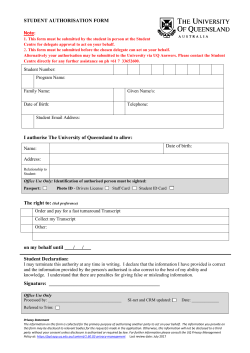STUDENT AUTHORISATION FORM I authorise The University of