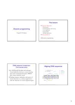 Dynamic programming This lecture Aligning DNA