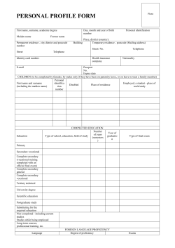 PERSONAL PROFILE FORM First name, surname, academic