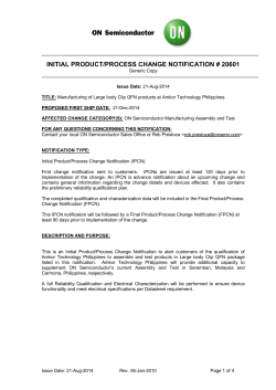 INITIAL PRODUCT/PROCESS CHANGE NOTIFICATION # 20601