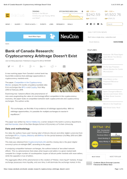 Bank of Canada Research: Cryptocurrency Arbitrage Doesn`t Exist