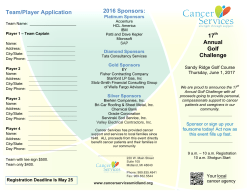 Team/Player Application 17th Annual Golf Challenge 2016 Sponsors: