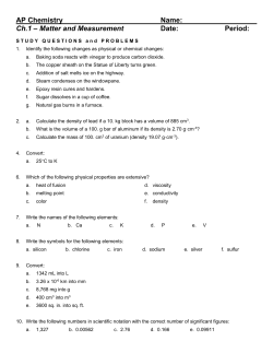 Summer Homework Packet for 2013-2014