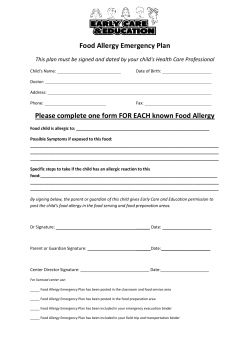 Food Allergy Emergency Plan Please complete one form FOR