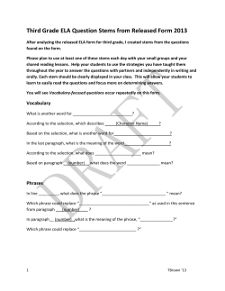Third Grade ELA Question Stems from Released Form 2013