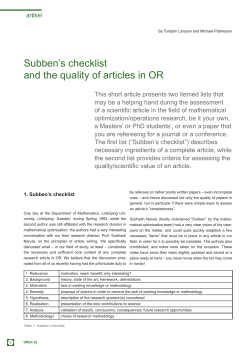 Subben`s checklist and the quality of articles in OR