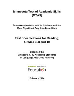 MTAS Grades 3&ndash;8, 10 Test Specifications: Reading