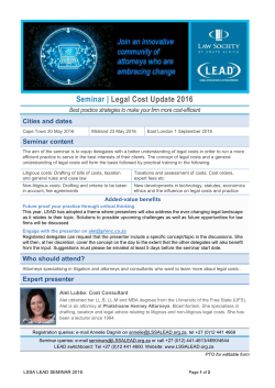 Seminar | Legal Cost Update 2016 Best practice strategies to make