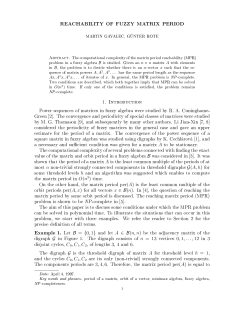 REACHABILITY OF FUZZY MATRIX PERIOD Example 1. Let