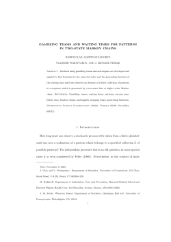 Gambling Teams and Waiting Times for Patterns in Two