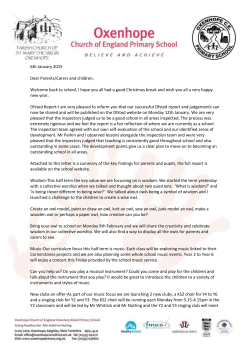 6th January 2015 Dear Parents/Carers and children, Welcome back