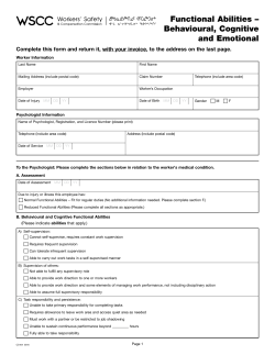 Functional Abilities &ndash; Behavioural, Cognitive and Emotional