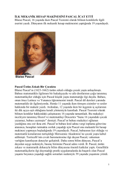 İLK MEKANİK HESAP MAKİNESİNİ PASCAL İCAT ETTİ Blaise