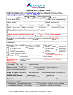 Supplier Setup Request Form - Expera Specialty Solutions
