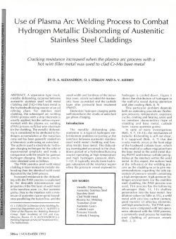 Use of Plasma Arc Welding Process to Combat Hydrogen Metallic