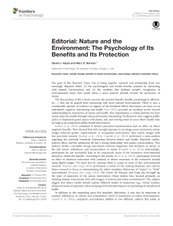 Editorial: Nature and the Environment: The Psychology of