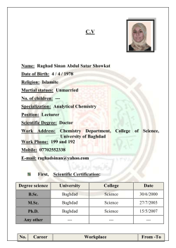 C.V Name: Raghad Sinan Abdul Satar Showkat Date of Birth: 4 / 4