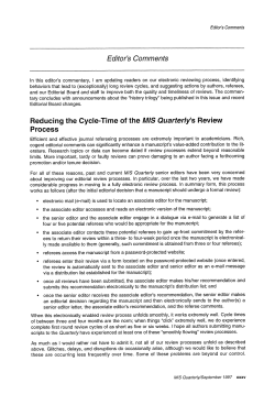 Editor`s Comments Reducing the Cycle