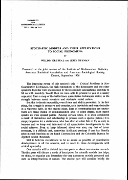 STOCHASTIC MODELS AND THEIR APPLICATIONS TO SOCIAL
