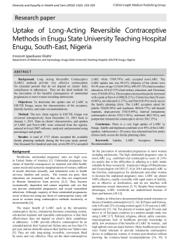 Uptake of Long-Acting Reversible Contraceptive Methods in Enugu