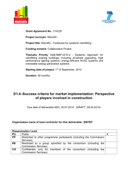 D1.4&ndash;Success criteria for market implementation