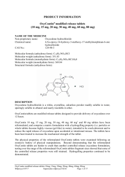 PRODUCT INFORMATION OxyContin modified release