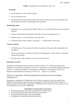 LP _ Lesson 3 TOPIC: Characteristics of Food Industry in LR / EU