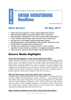 Headlines &ndash; 22.05.2017 - UNMIK Media Observer