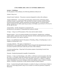 AVMA MODEL DOG AND CAT CONTROL ORDINANCE Section I