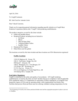 Safe Feed for Animals Letter Dear Valued Customer, Thank