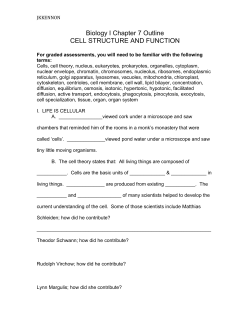 JKKENNON Biology I Chapter 7 Outline CELL STRUCTURE AND