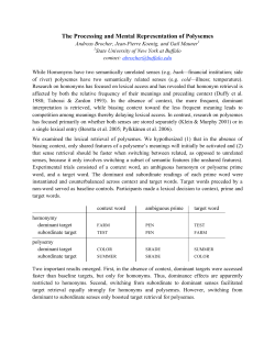 The Processing and Mental Representation of Polysemes