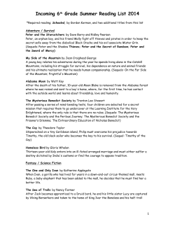 Incoming 6 th Grade Summer Reading List 2014