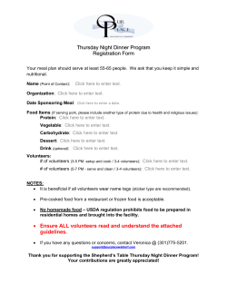 Thursday Night Dinner Program Registration Form