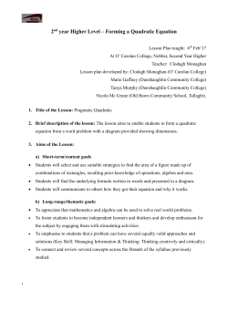 2nd year Higher Level – Forming a Quadratic Equation