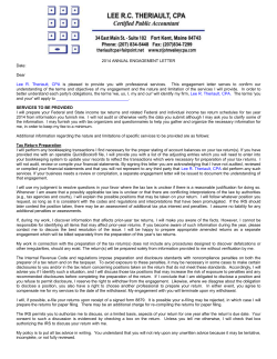 2014 ANNUAL ENGAGEMENT LETTER Date: Dear Lee R. Theriault