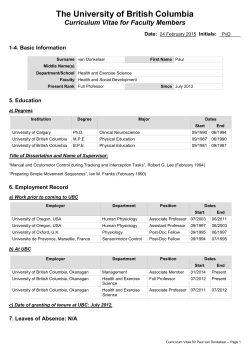 The University of British Columbia Curriculum Vitae for Faculty