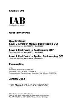 Exam ID 208 QUESTION PAPER Qualifications: Level 2 Award in