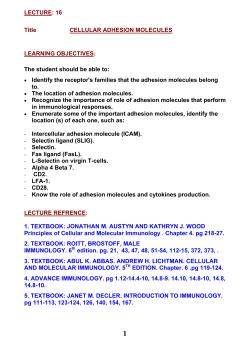 Adhesion molecules: Cell surface molecules involved in the binding