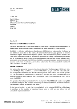 Elexon response - The Balancing and Settlement Code